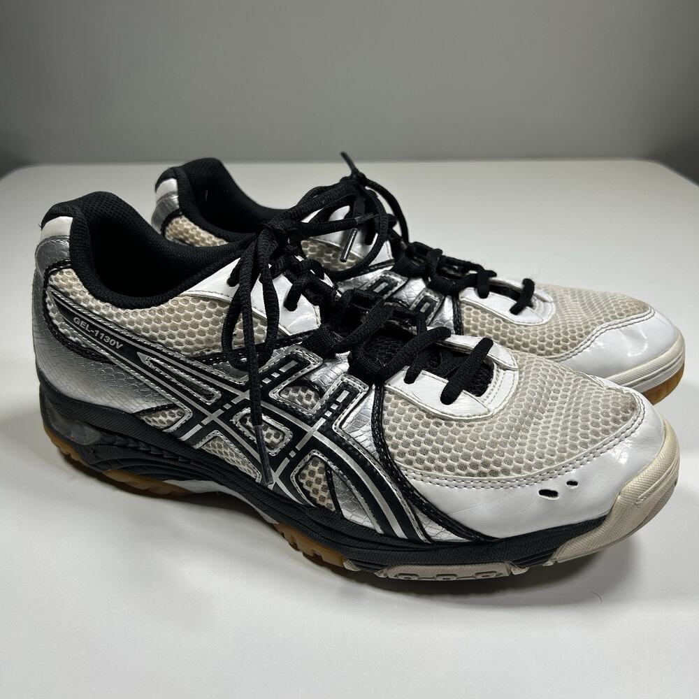 ASICS GEL 1130V Men’s 9.5 Volleyball Court Shoes White Black Gum Sole B953N